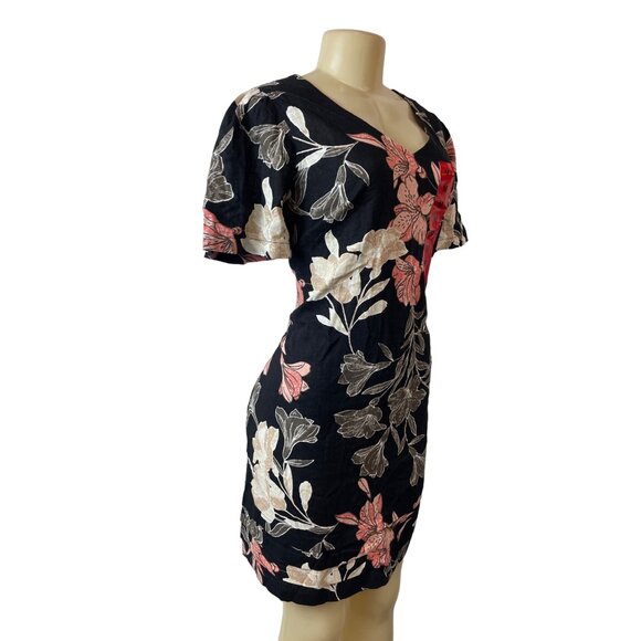 Original Nicole Miller Black Short Sleeve Shirt Dress with Floral Pattern Sz M - Picture 2 of 6